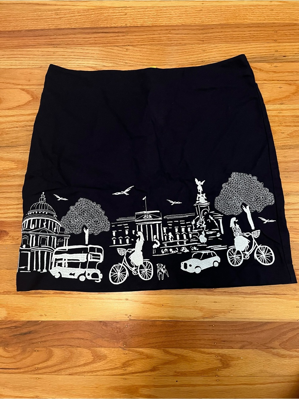 Boden Black Mini Skirt with White Cityscape Border